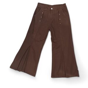 Brown Wide-Leg Pants with Stud Details